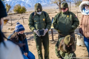 Katari students listen to a presentation at the site of Children’s Village by National Park Service staff at the Manzanar National Historic Site.
