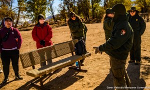 Katari students listen to a presentation at the site of Children’s Village by National Park Service staff at the Manzanar National Historic Site.